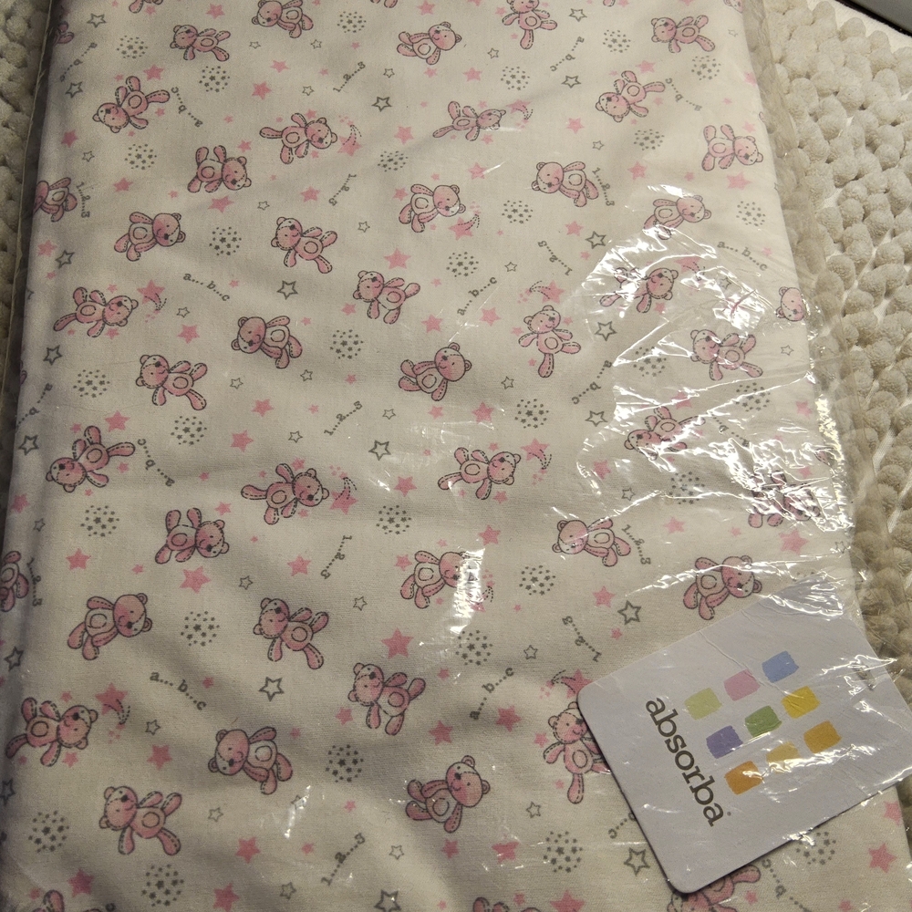 nWt Absorba Baby Blanket with Pink and Gray Print with Teddy Bears One Size